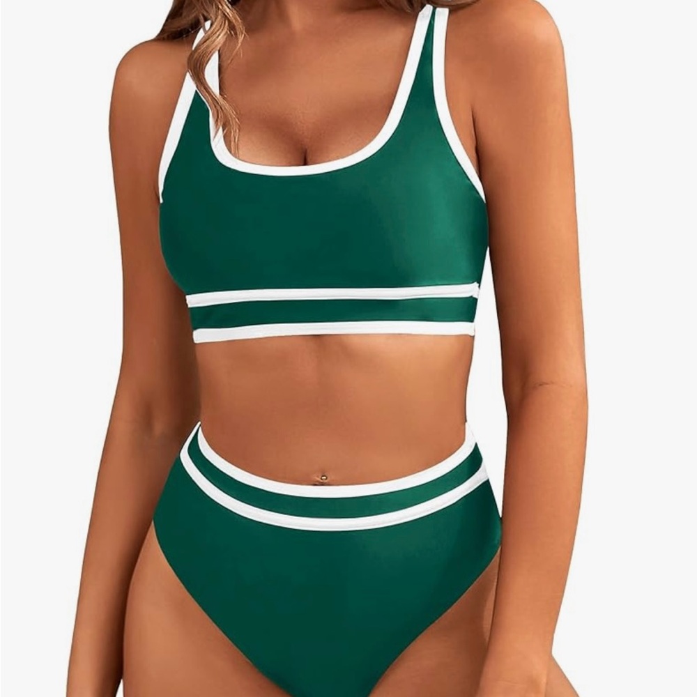 Green and White Athletic Bikinis Swim Collection